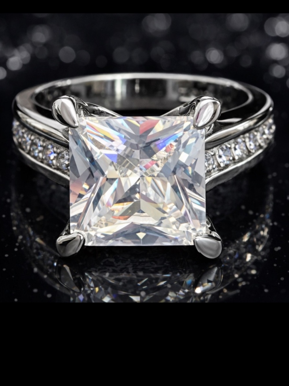 5ct radiant princess cut solitaire channel set CZ engagement ring band silver